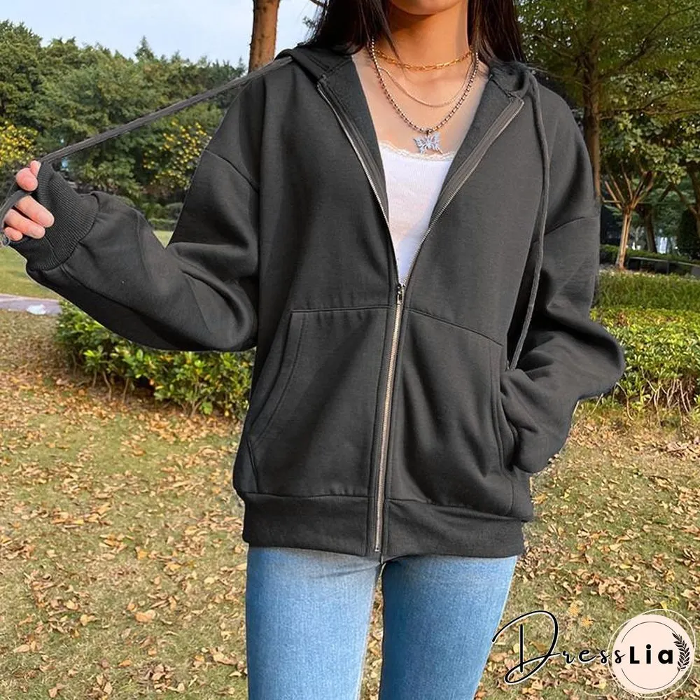 Harajuku Long Sleeve Oversized Hooded Sweatshirts Women Winter Vintage Clothes Woman Warm Thick Jacket Sweetshirt Zip Up Hoodies