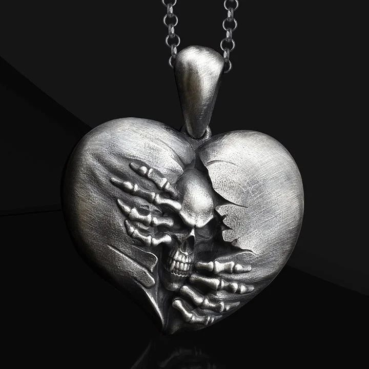 Heart of Hell Ripped Skull Necklace