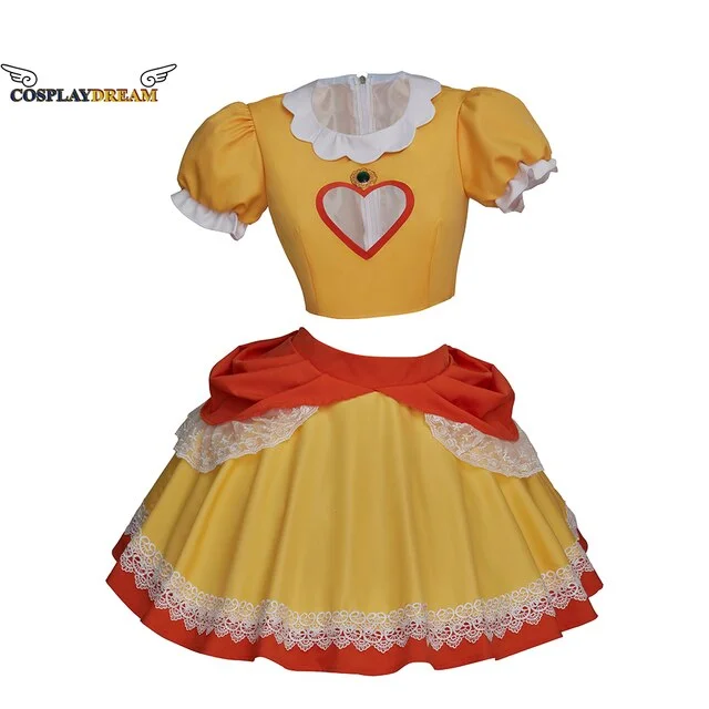 Princess Daisy Peach Sister Dress Cosplay Costume For Adult Women Halloween Costume Dress Daisy Yellow Tops Skirts Set