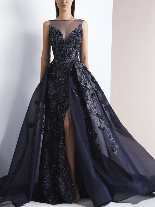 Round Neck Sleeveless Lace Solid Color Maxi Dress