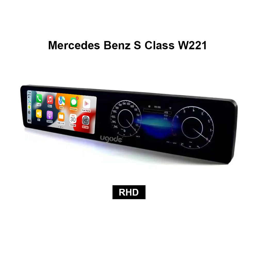 Mercedes Benz S-Klasse W221 Langer Android-Bildschirm, der sich bis zum Armaturenbrett erstreckt