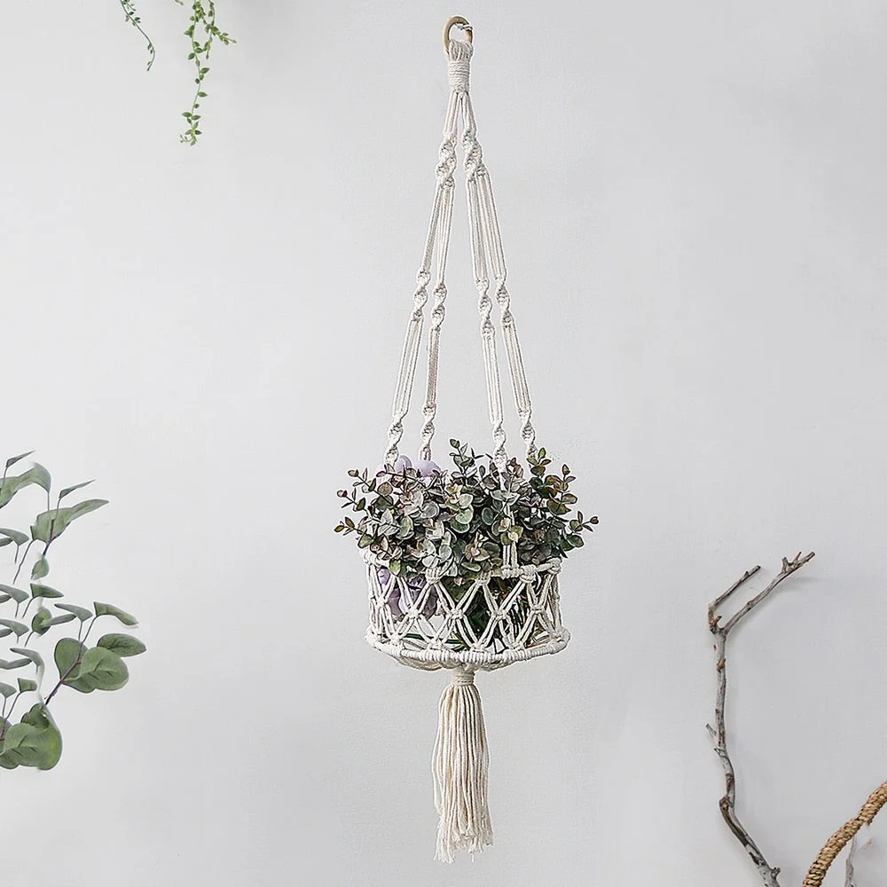 Macrame Plant Hangers Indoor Hanging Planter Basket with Wood Beads Decorative Flower Pot Holder No Tassels for Indoor Outdoor H