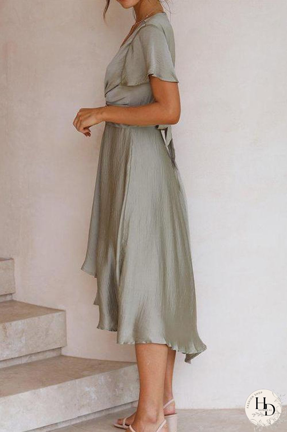 Irregularity Hem Knot Short Sleeve Dress