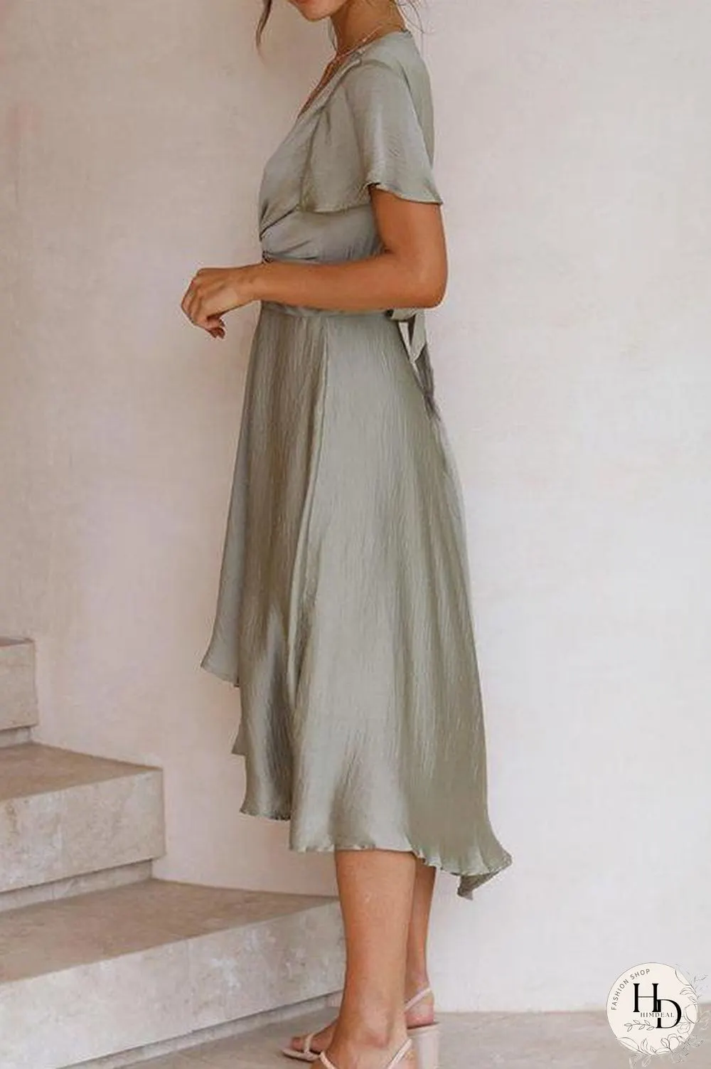 Irregularity Hem Knot Short Sleeve Dress