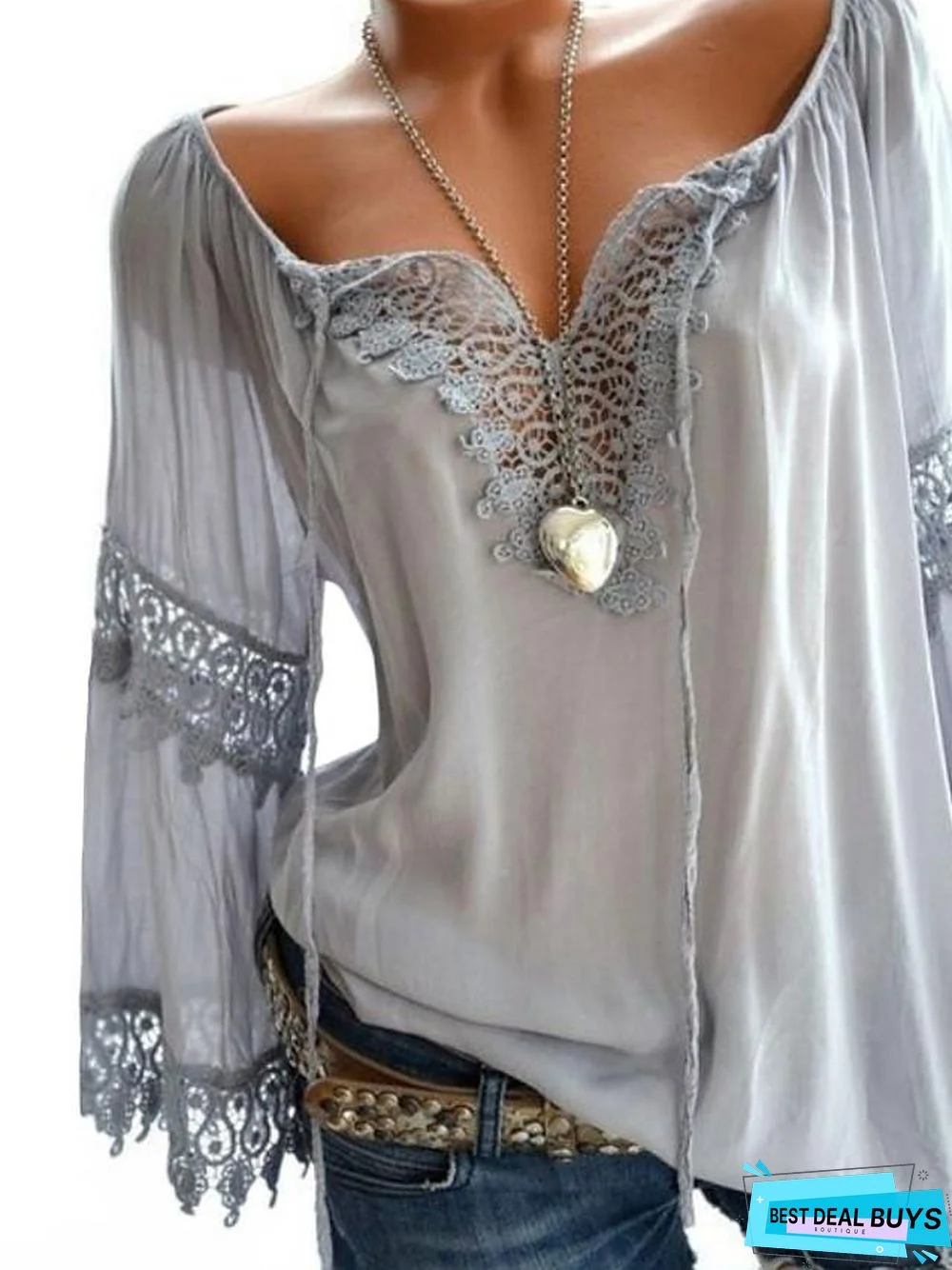 Women's Plus Size Blouse Shirt Color Block Geometric Sexy Long Sleeve Lace Fashion Hollow V Neck Tops Basic Top White Black Red-804