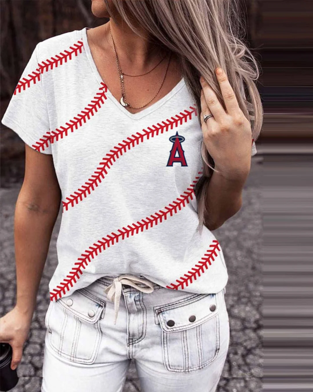 Women's Casual Loose Baseball Support Atlanta Braves T-Shirt