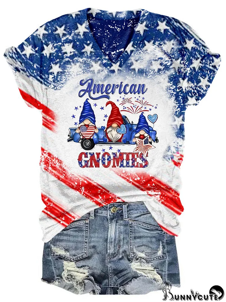 American Gnomes USA Flag V Neck T-shirt