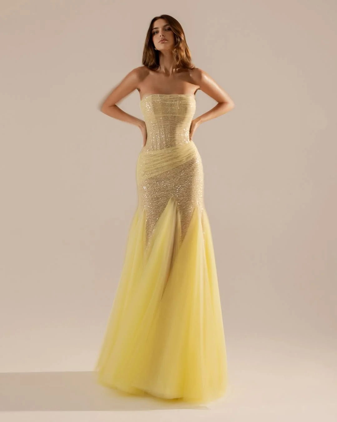 Daisda Sleeveless Strapless Square Prom Dress With Sequins
