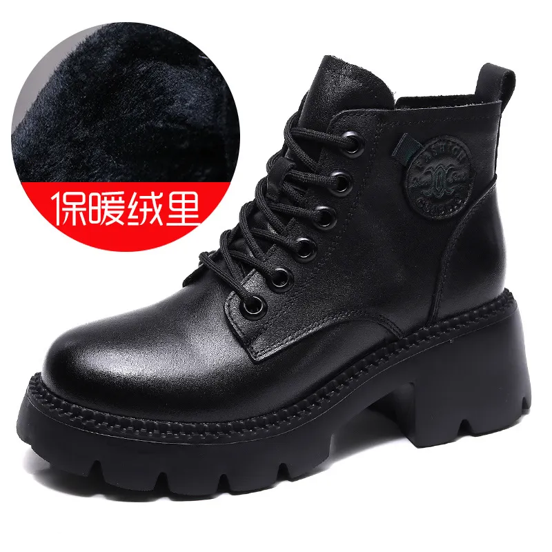 Yyvonne Kraft With Martin Boots Girl Autumn And Winter Leather Two Cotton Boots Children Thick And Loose Cake Single Boots Retro Trend