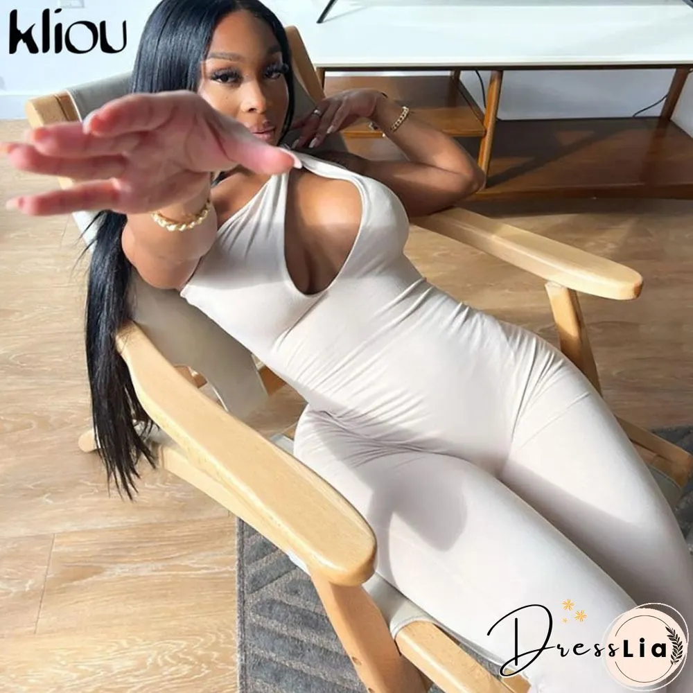 Kliou One Shoulder Sexy Cut Out Rompers Womens Jumpsuit Streetwear Solid Backless Active Wear Skinny Slim Jumpsuits Summer