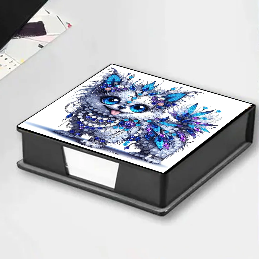 PU Dog Diamond Painting Notecard Box with Papers for DIY Art Craft
