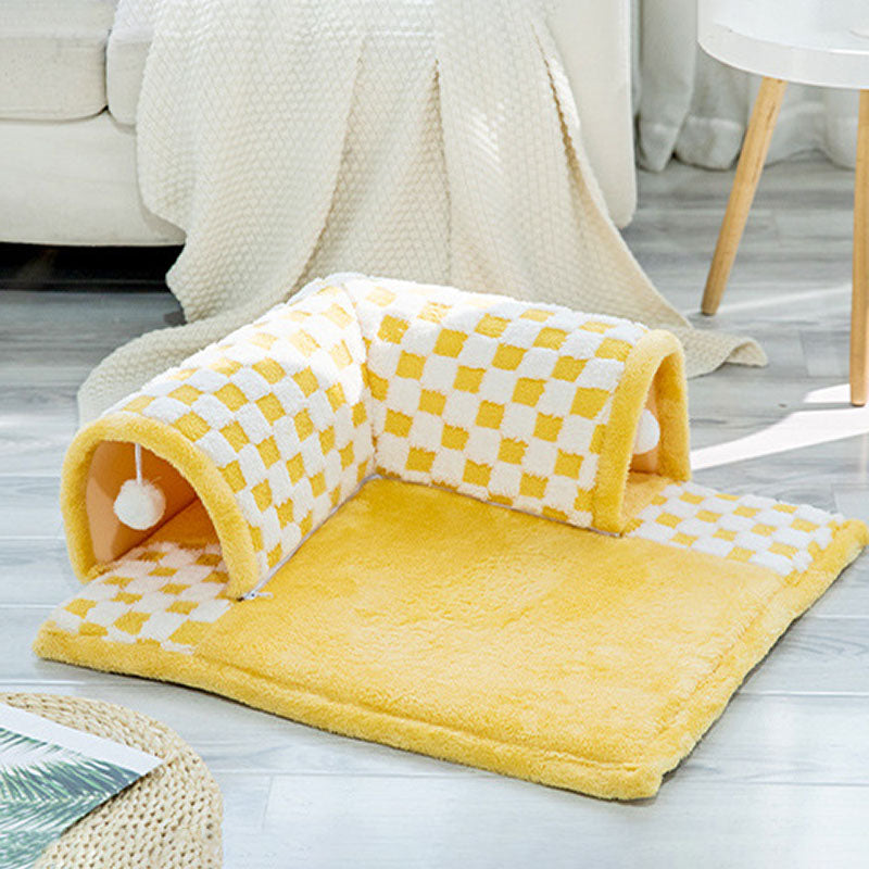 Unique Gift Cat Tunnel Bed Dog House Central Mat Soft Plush Material DIY Cats Play Mat Cat Activity Rug Toy for Interactive Exercise