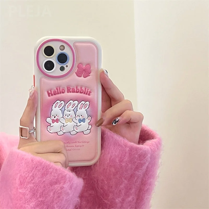 Cute Leather Pink Bow Bunny Phone Case