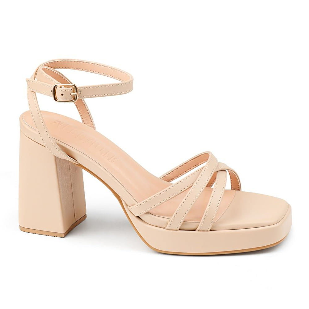 90mm Women's Chunky Heel Ankle Strap Sandals Comfortable Square Open Toe Sandals Summer Banquet Wedding Party Shoes-MERUMOTE