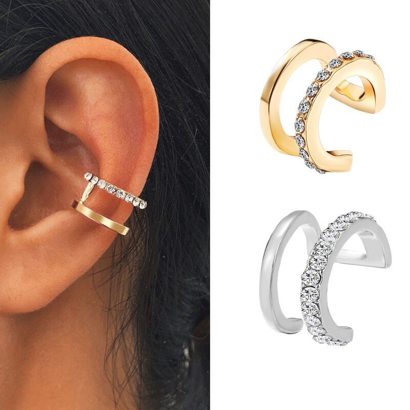 UsmallLifes King   Simple line diamond double C ear clip double U-shaped ear clip without ear hole US Mall Lifes