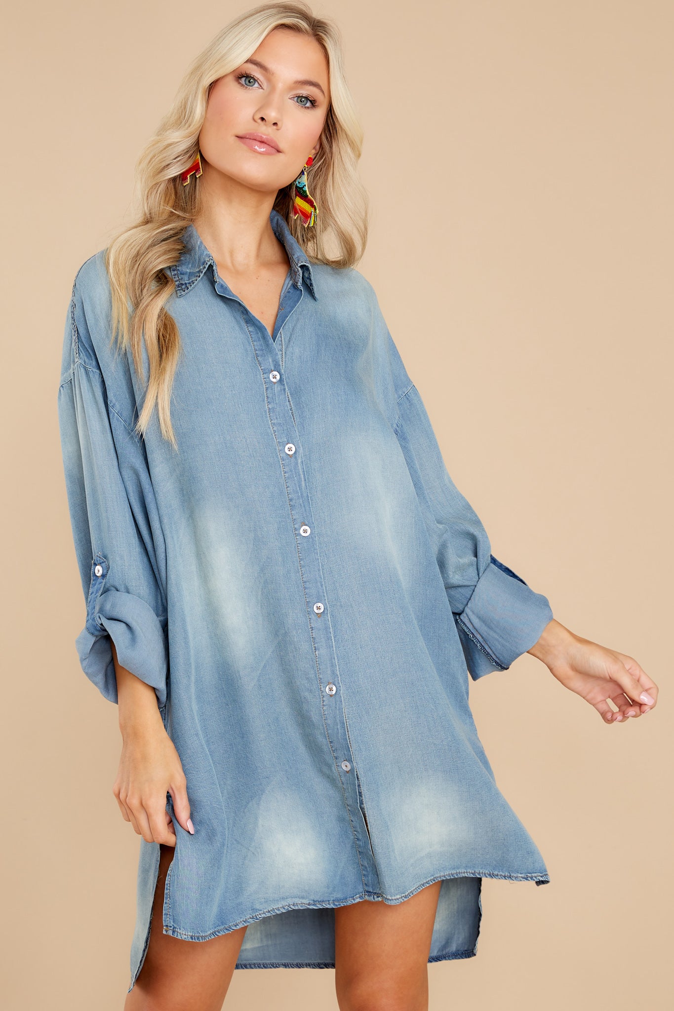  thdmladies Casual Greetings Medium Wash Chambray Dress thedmladies