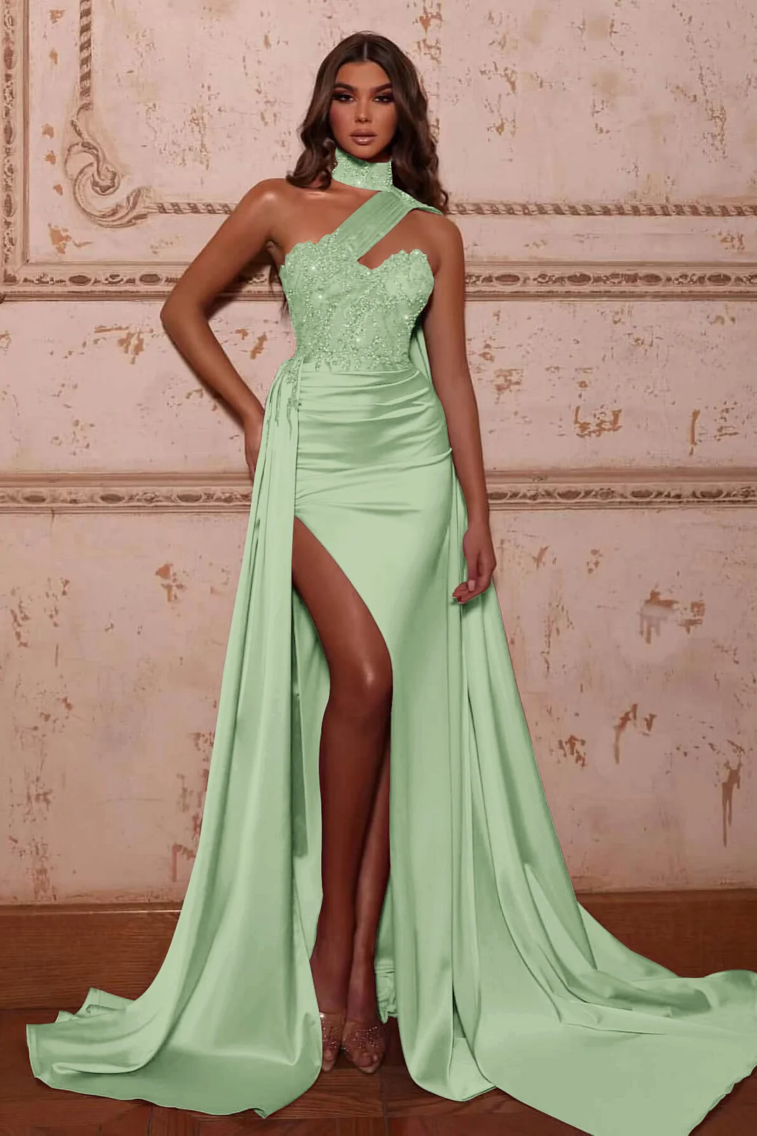 High Grade Long Sleeved round Neck Cocktail Sequined Sheath Fishtail Evening Dress Bridesmaid Dress