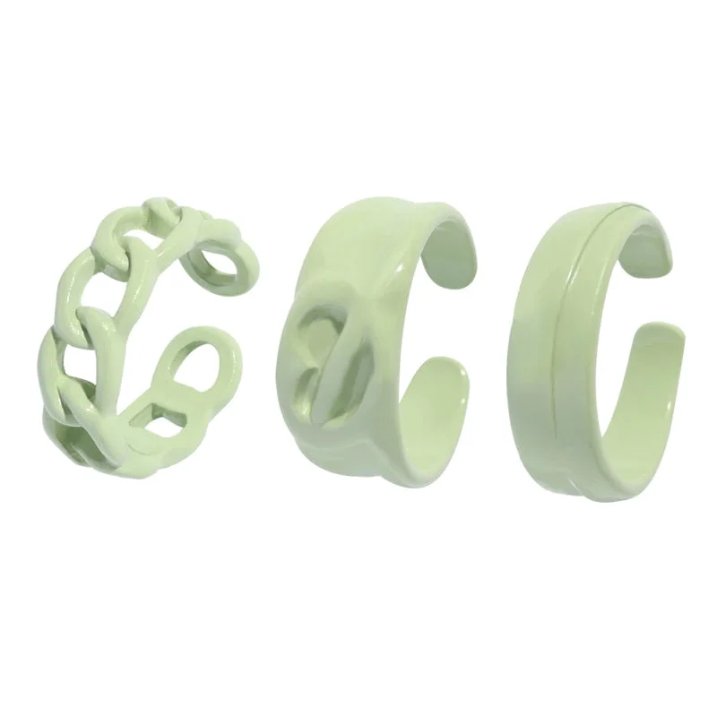 Dvacaman 2021 New Trendy Colorful Dripping Oil Resin Rhinestone Geometric Rings Hand-Painted Open Rings for Women Party Jewelry