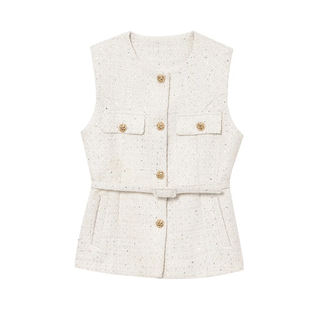 Nigikala Nigikala Spring New Women's Wear With Belt Metallic Wire Texture Vest Women 2132116