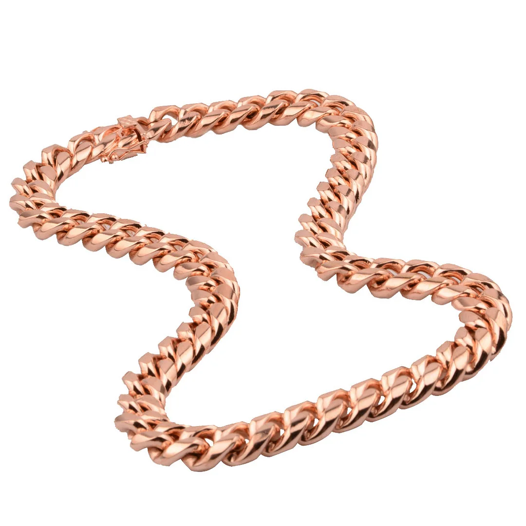 Rose Gold Cuban Link Chain For Men Women Iced Out Chain Miami Cuban Titanium Stainless Steel Necklace Bling Diamond Chains Hip Hop Jewelry 14mm