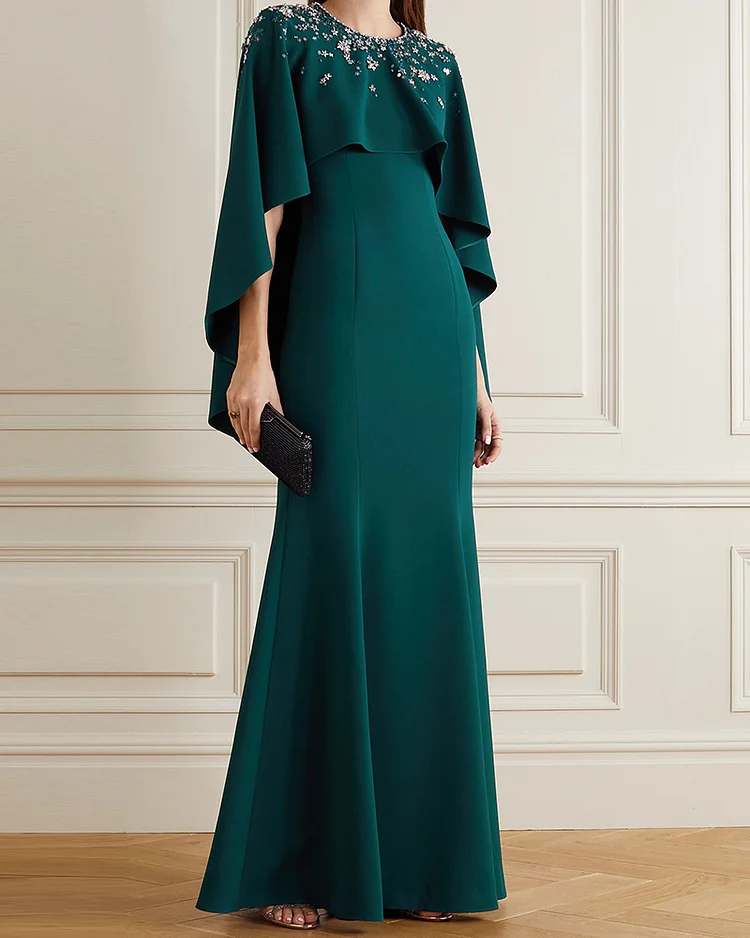 maxi dress sequined shawl fake two pieces