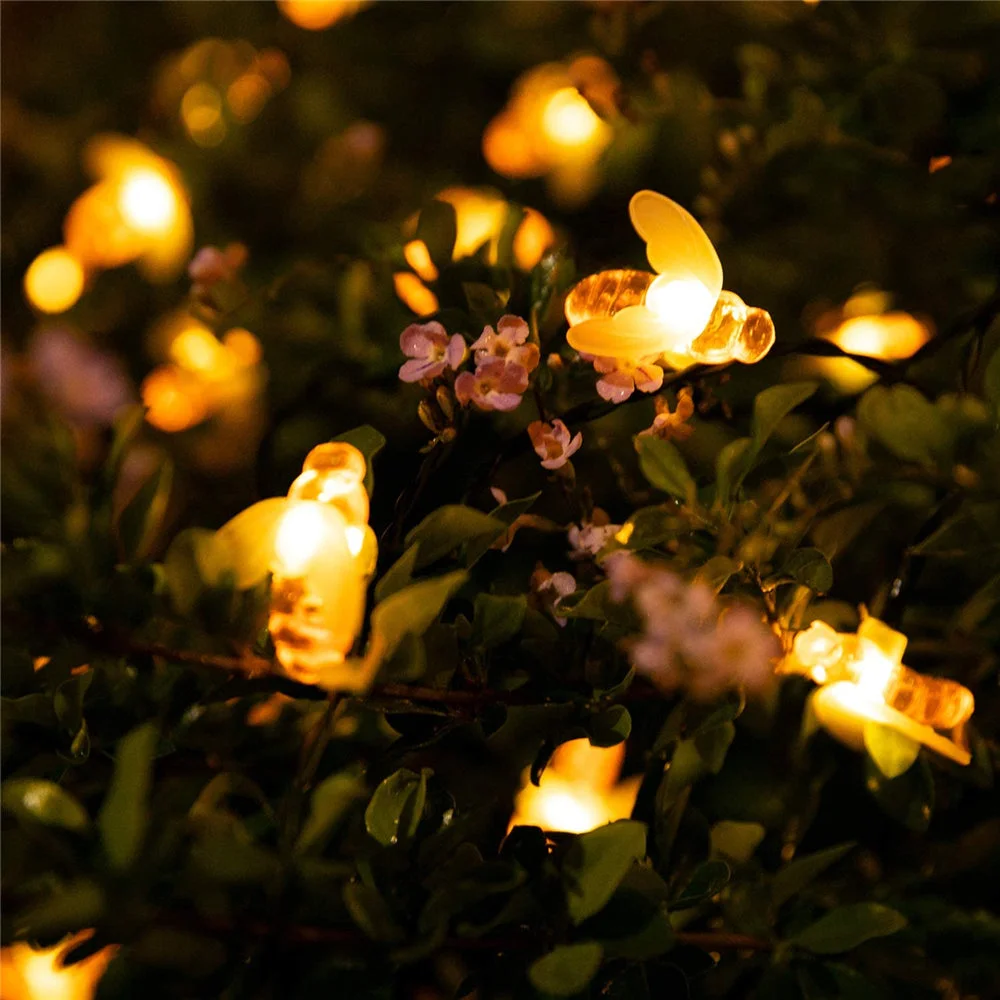 Solar Cute Bee Garden Fence LED String Lights