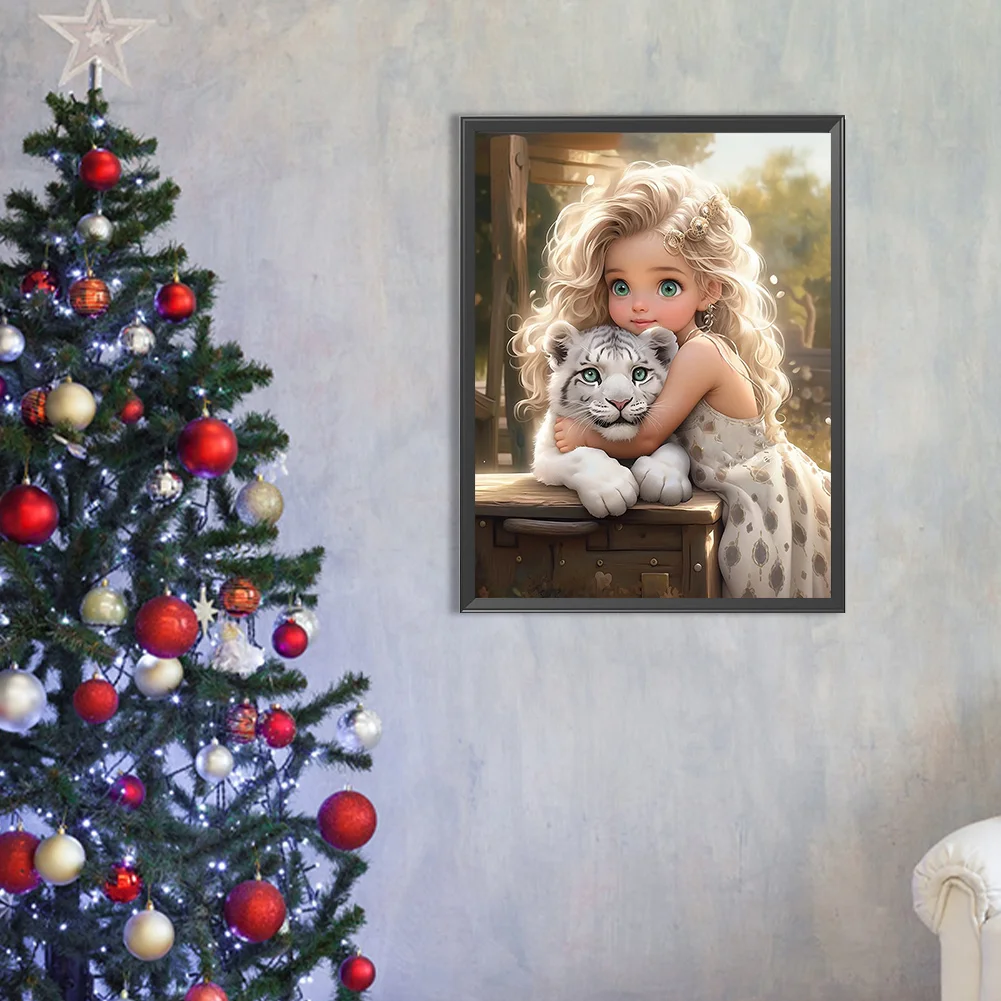 Diamond Painting - Full Round Drill - Sweet Girl Tiger(Canvas|30*40cm)