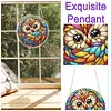 (18.5cm)DIY Acrylic Jigsaw Puzzle Window Hanging with Hanging Chain DIY Stained Glass Decoration Round Window Puzzle Decor for DIY Craft Project(Night Owl)