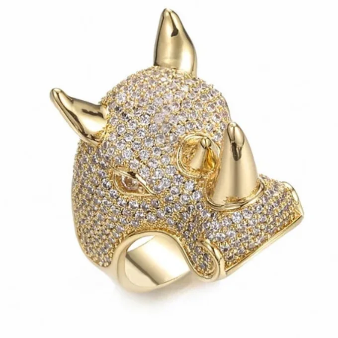 Hip Hop CZ Stones Rhino Rings Bling Iced Out Copper Zircon Ring Jewelry-VESSFUL