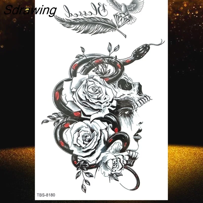 Sdrawing Wolf Tiger Owl Tatoo Sticker 3D Black Animal Tattoo For Men Women Kids Hot Sale Monster Flower Disposable Temporary Tattoo