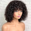 Brown Brazilian Remy Curly Hair Wig With Bangs Glueless Wigs