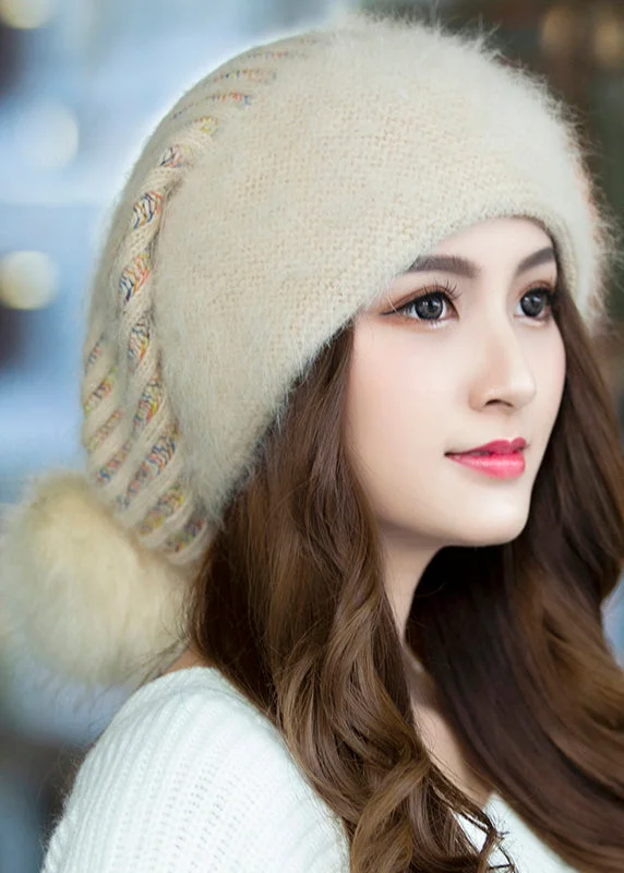Versatile Autumn And Winter Fashionable Beige The Rabbit Wool Knitted Hats