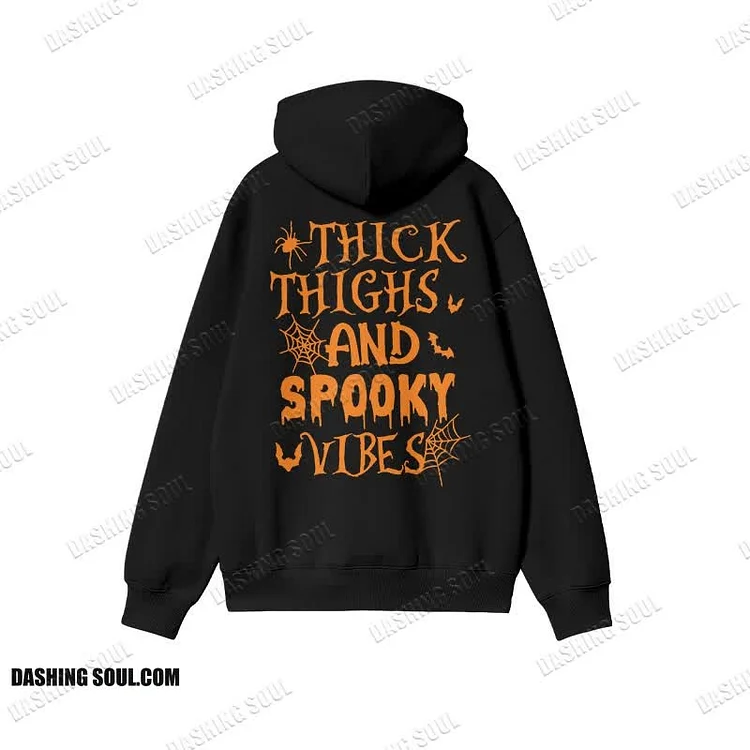 Unisex 100% Cotton Thick Thighs And Spooky Vibes Halloween Print Hoodie