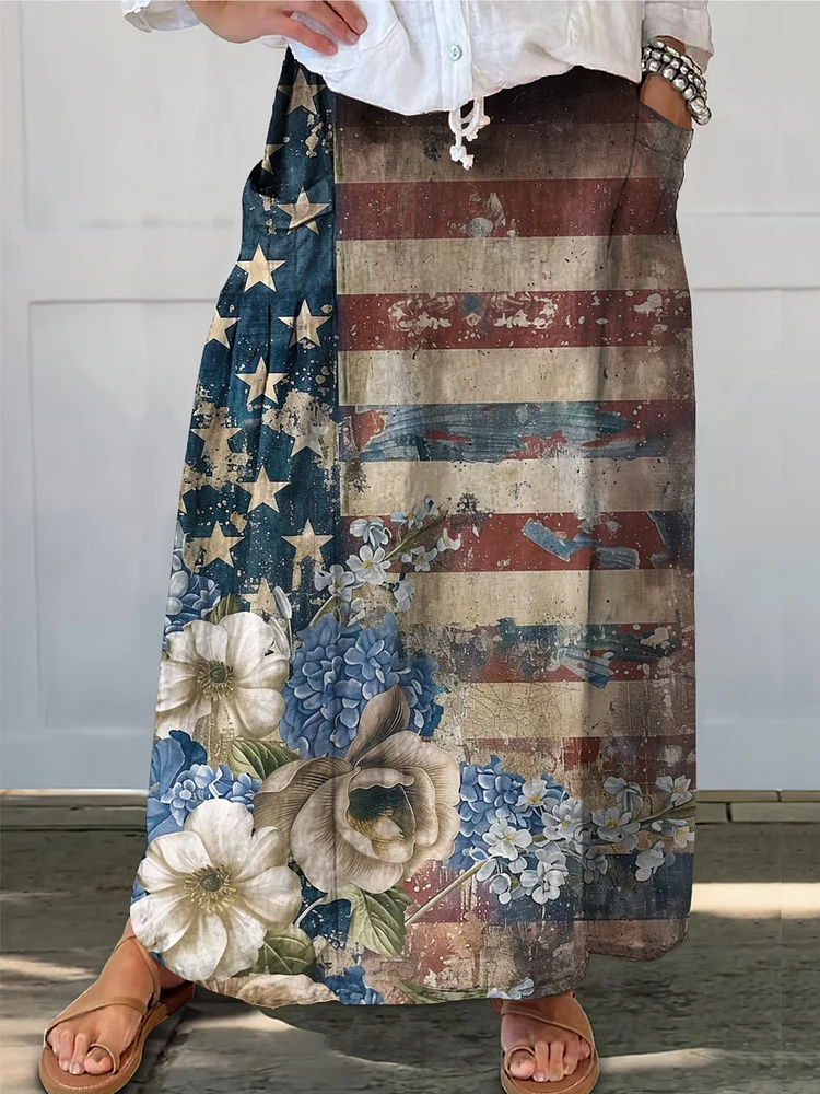 Women's Independence Day Retro Print Maxi Dress