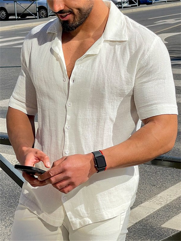 Summer Men's New Solid Color Thin Short-sleeved Collar Simple Casual Shirt