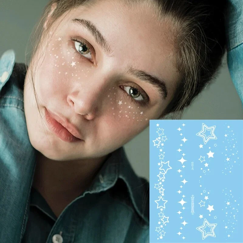 Sdrawing Creative Fake Temporary Tattoo Snowflake Star Moon Flower Butterfly Body Art Beauty Face Tattoo Makeup Sticker for Women