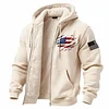 Men's Vintage American Flag Patriotic Fleece Pocket Full Zip Long Sleeve Hoodie Jacket by Inlyline