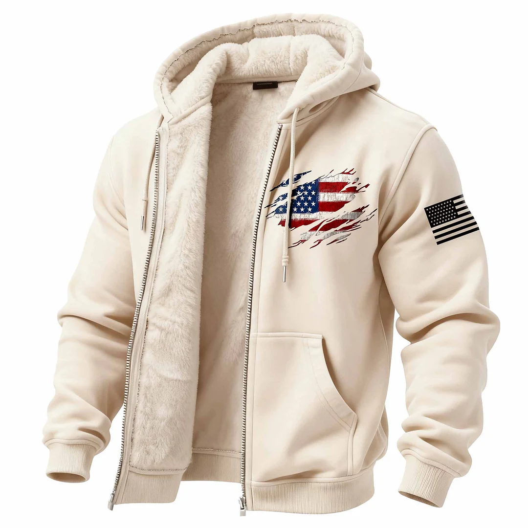 Men's Vintage American Flag Patriotic Fleece Pocket Full Zip Long Sleeve Hoodie Jacket