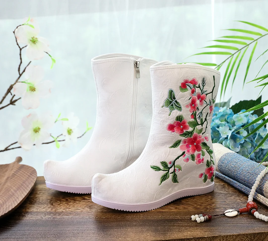 Breakj Breakj Boots Six Centimeters High Heel Ankle Boots Spring And Autumn Cloth Boots Women's Ankle Boots Embroidered Shoes Cloth Shoes Hanfu Shoes