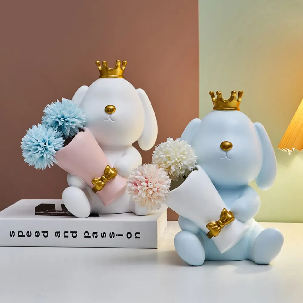 Nordic Decorative Vase Creative Crown Puppy Mini Vase Dried Flowers for Decoration Wedding Centerpiece Home Decor Modern Gift
