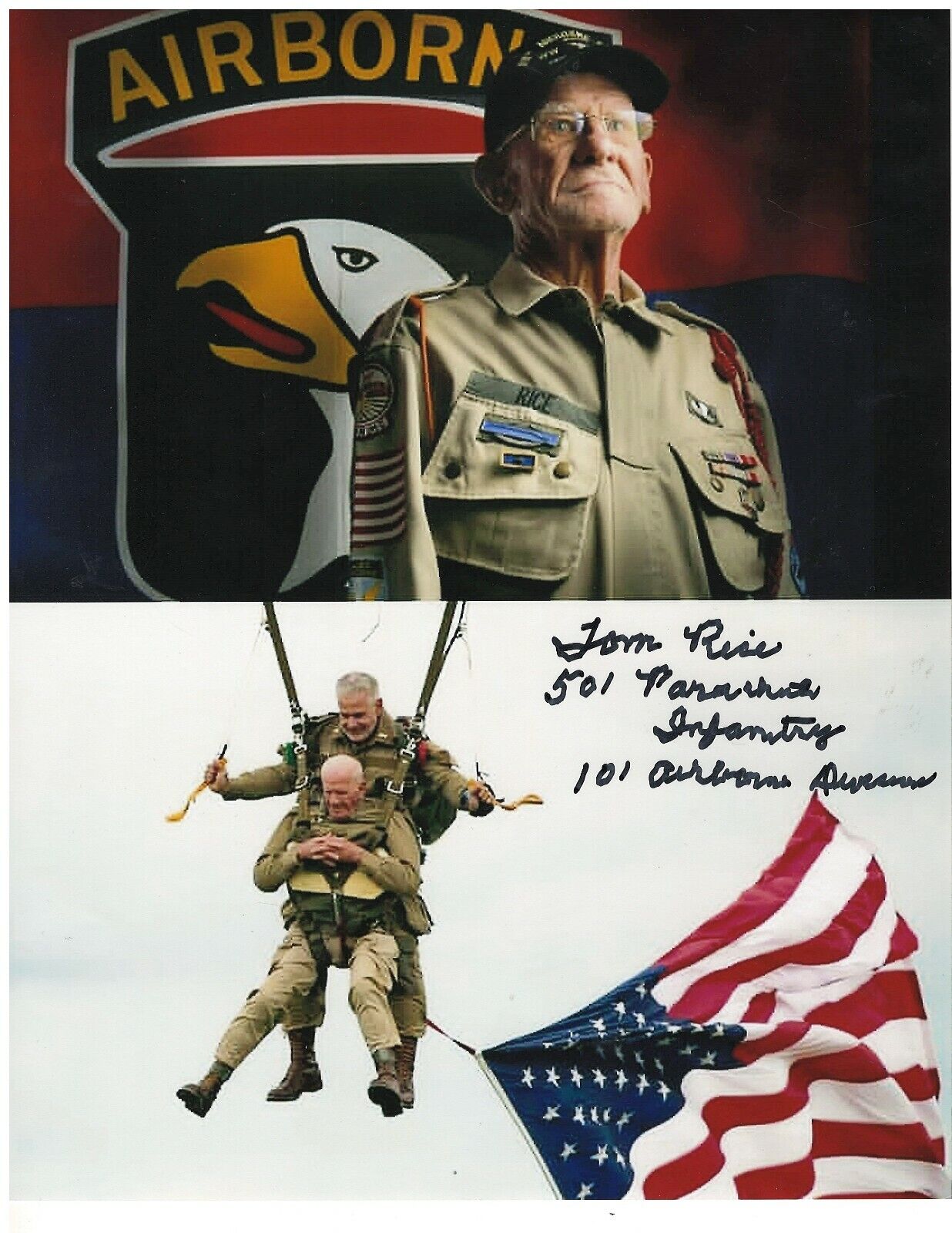 TOM RICE 101ST AIRBORNE 501 PIR D-DAY,MARKET GARDEN, BASTOGNE RARE SIGNED Photo Poster painting