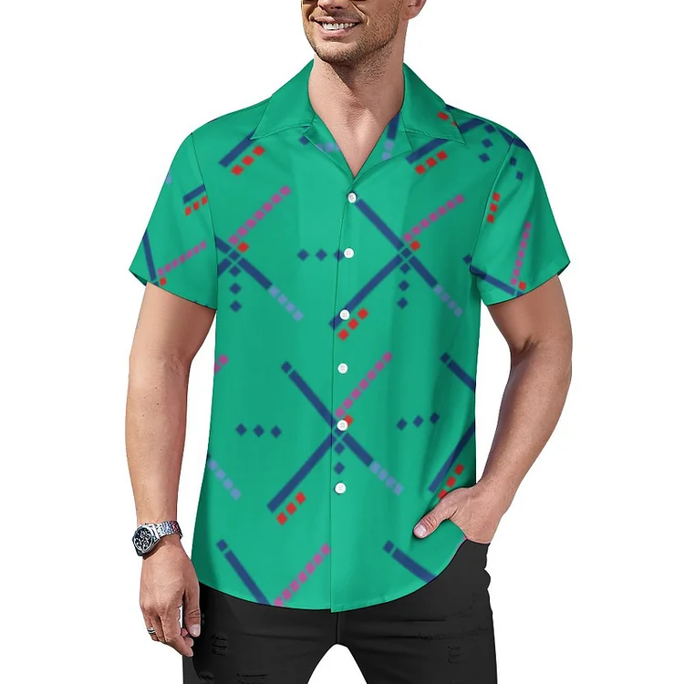 Green Pdx Airport Carpet Men's Retro Bowling Shirts Rockabilly Style Button Down Cuban Camp Shirt - Heather Prints Shirts