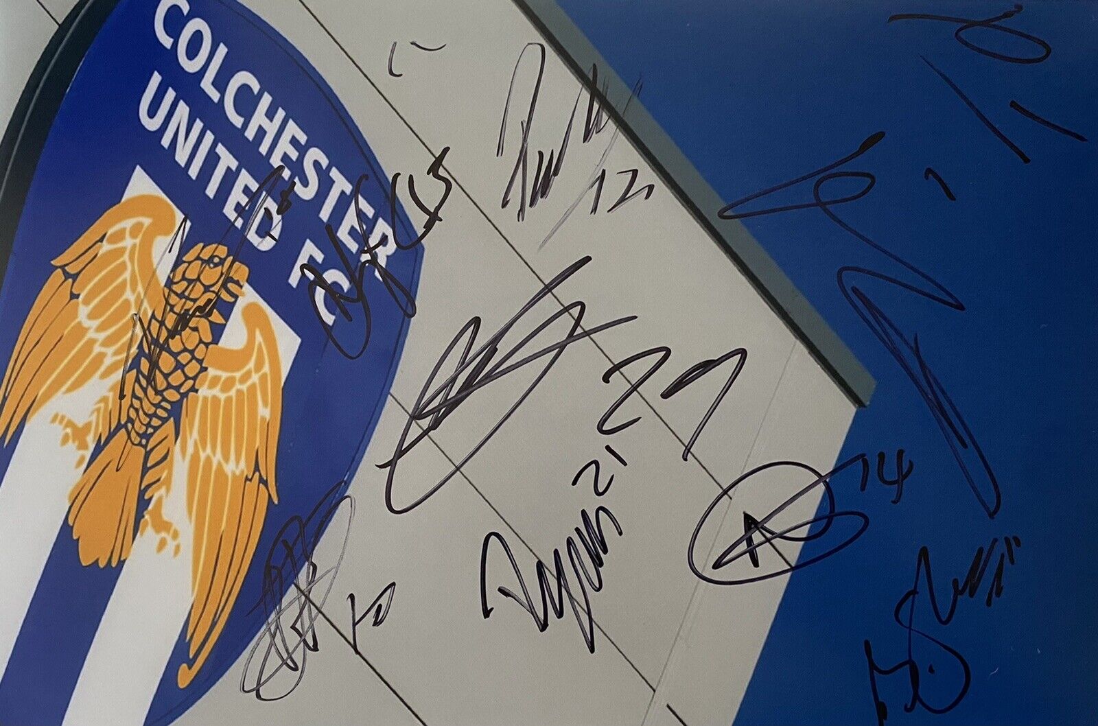 Colchester United 12x8 Photo Poster painting Signed By 2020/21 Squad Inc Pell, Brown, Chilvers 4