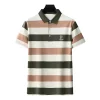Cotton lapel striped casual polos