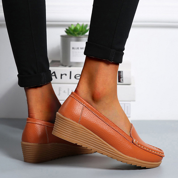 Women Flats  Spring Summer Shoes Women Heels 4.3CM Genuine Leather Chaussures Femme Casual Women Loafers Ballet Flat Shoes shopify Stunahome.com