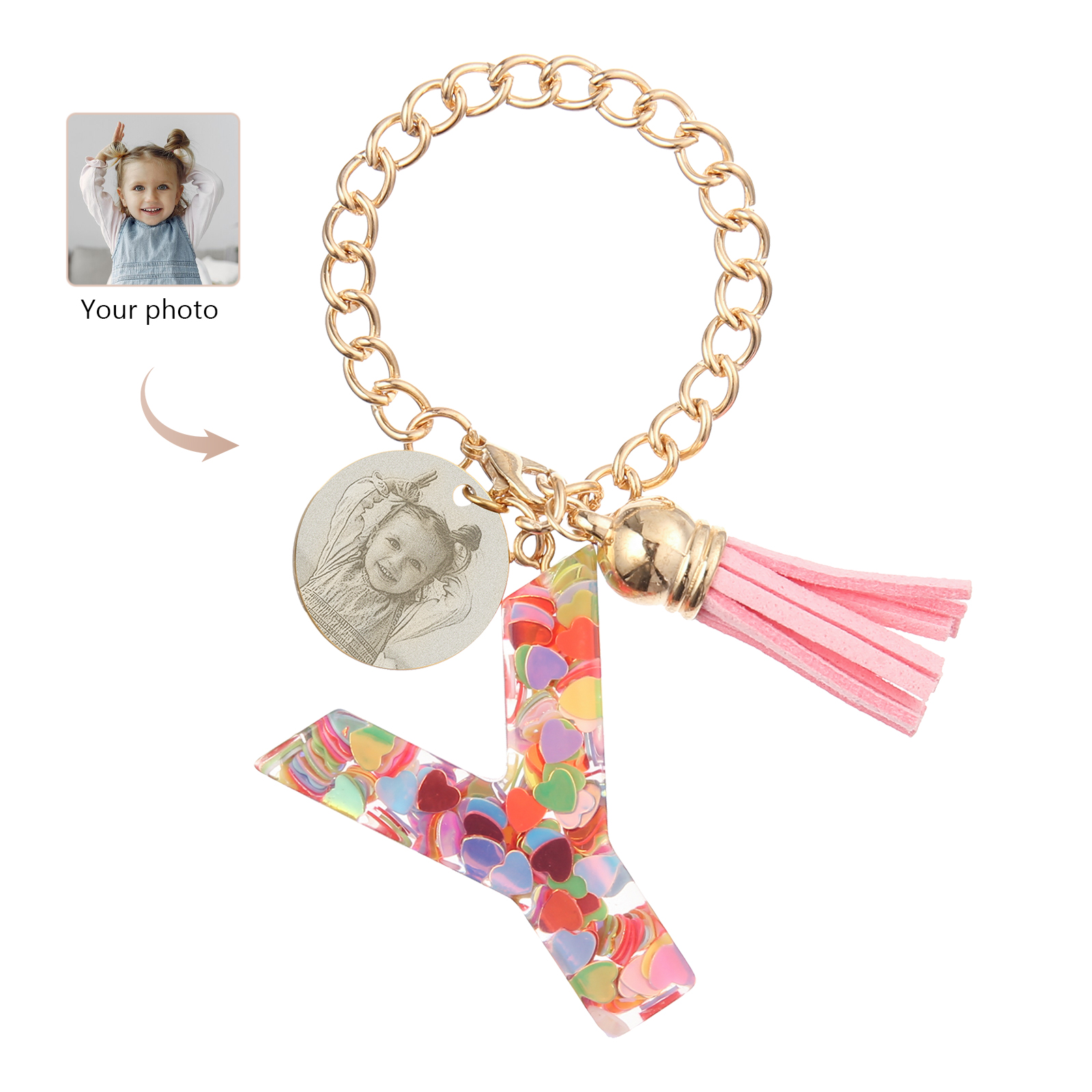 Personalised 26 Letters Pendant Custom 1 Photo Hanging Ornament Back-to-School Gift for Girls-Jessemade AU