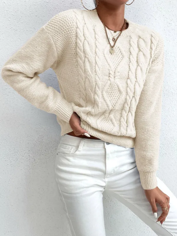 Nigikala Nigikala And Autumn Women's Fashion Round Collar Collar Knitted Sweater Thread Solid Color Top Lady