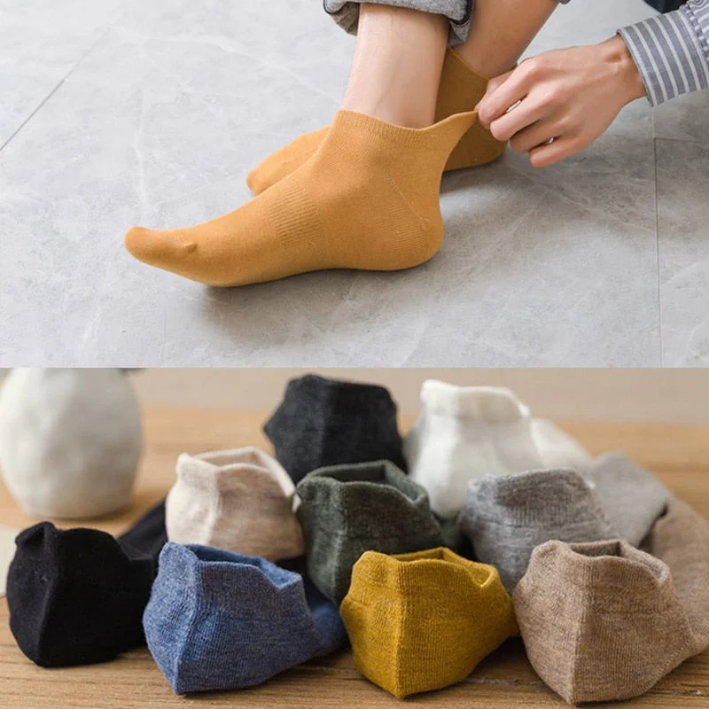 FINETOO 3 Pairs/Set Cotton Men's Socks Harajuku Boat Socks Lift Up Solid Colors Man Sock Sox  Male Invisible Short 38-44 Socks
