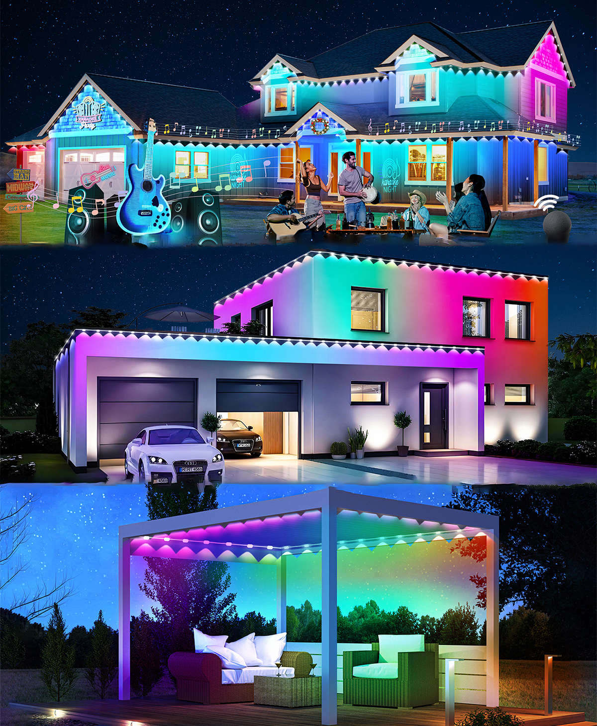 Tegooe Smart RGBIC Permanent Outdoor String Lights IP65 Rated