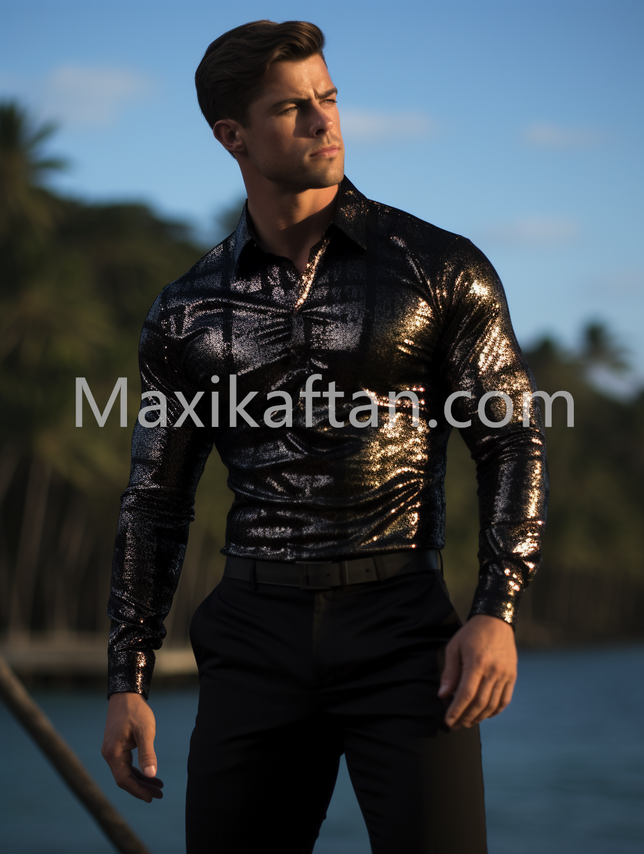 Men's Black Long Sleeve Party Shirt